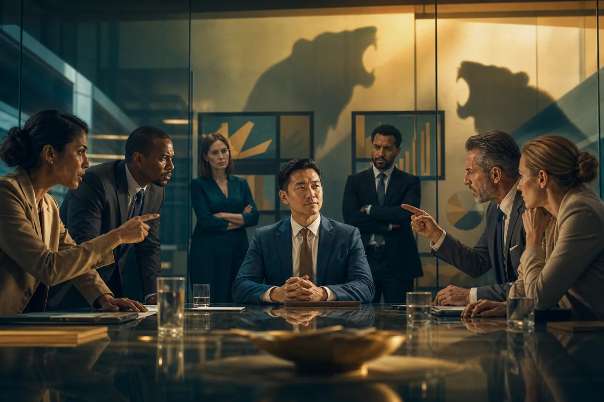 An ethical analyst stands firm in a tense glass-office meeting.